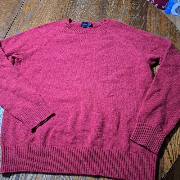 Large J Crew Red Lambs Wool Long Sleeve Round Neck Pullover Knit Sweater - Picture 1 of 5